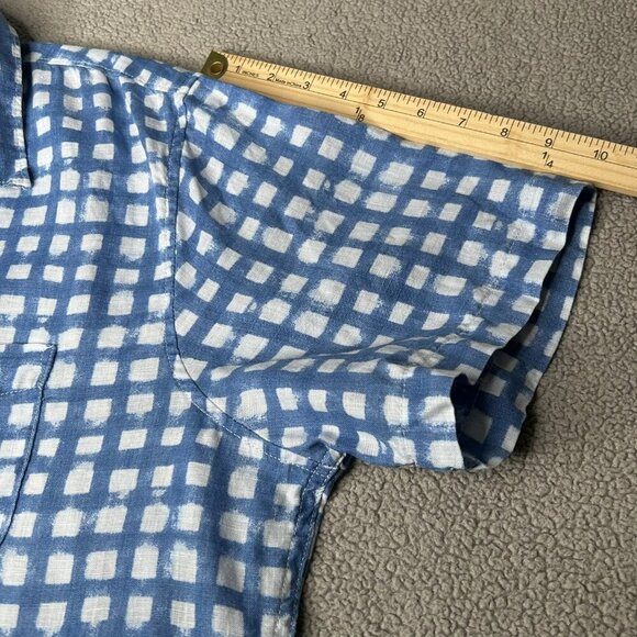 Lands’ End Shirt Mens XL Blue White Linen Check Plaid Button Up Tailored Fit - Picture 11 of 13